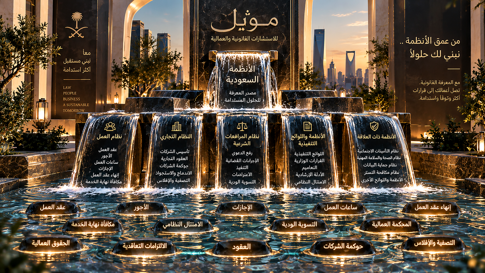 الهوية البصرية لموئل — نافورة موئل للاستشارات القانونية والعمالية